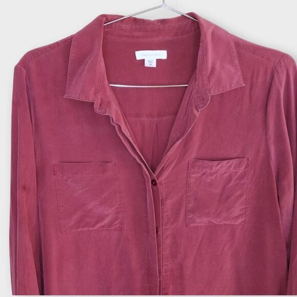 Garnet Hill‎ Womens Top Sz 8 Blouse 100% Silk Burgundy Buttons Classic Academia - Picture 3 of 8